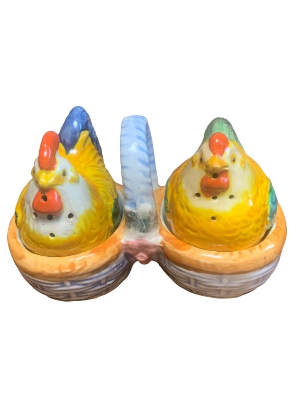 Chicken Salt & Pepper Shakers Ceramic 3" Tall Occupied Japan Rooster & Hen Vtg
